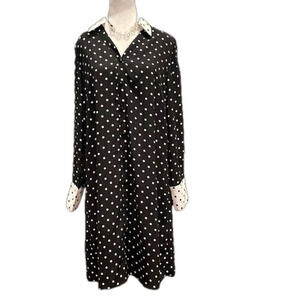 Nanette Lepore Sz 8 black and white polka dot shirt dress with contrasting cuffs